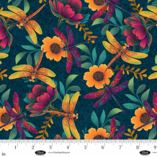 LUMINOUS HAVEN DRAGONFLIES FLOWERS OCEAN BLUE