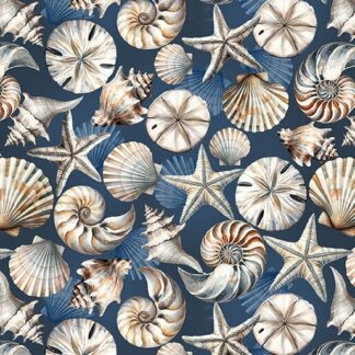 BENARTEX-COASTAL ESCAPE COASTAL SHELLS DARK BLUE 44x45" 100% Cotton