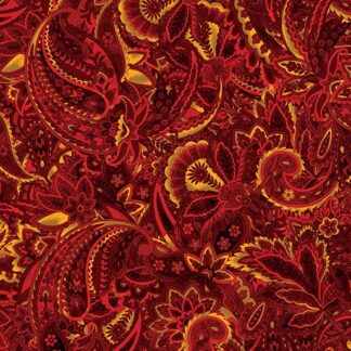 BENARTEX - HARVEST BEAUTY PAISLEY SCROLL RED/GOLD 44x45" 100% Cotton