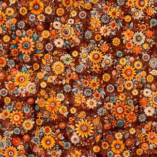 QT FABRICS HARVEST HOLLOW FALL BOUQUETS BURNT UMBER