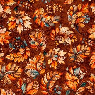 QT FABRICS HARVEST HOLLOW FALL LEAVES BURNT UMBER