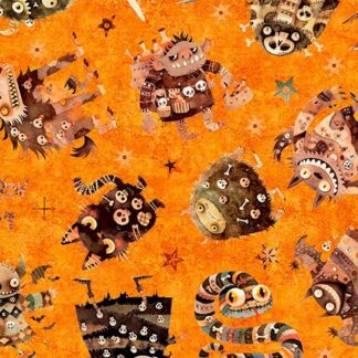QT FABRICS A HAUNTING WE WILL GO HALLOWEEN MONSTER TOSS ORANGE