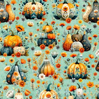 QT FABRICS HARVEST HOLLOW PUMPKIN PATCH DUSTY AQUA