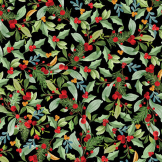 BENARTEX HEARTLAND HOLIDAY LEAVES & BERRIES BLACK