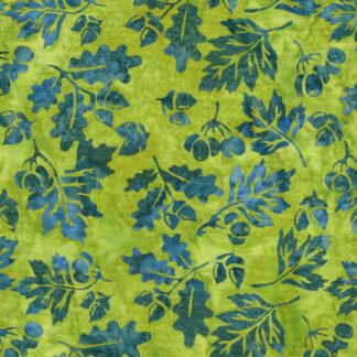 ISLAND BATIKS ACORNS AND LEAVES GREEN LEMON LIME