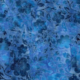ISLAND BATIKS FLOWERS AND LEAVES BLUE SHARK