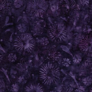 ISLAND BATIKS MEDIUM DAISIES AND LILLIES PURPLE HYACINTH