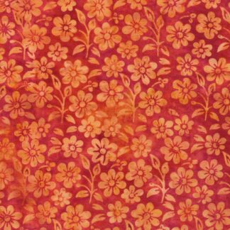 ISLAND BATIKS SMALL FLOWERS AND LEAVES ORANGE FLAME